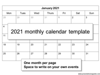 Free 2021 Monthly Calendar Template